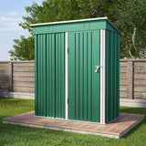 Green Shed, Asofer Metal Storage Shed with Sloping Roof for Backyard Patio Lawn, Small Garden Tool Shed
