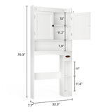 Noelse Over the Toilet Storage Cabinet, Over Toilet Bathroom Organizer with 2 Doors, Adjustable Shelves, Toilet Paper Holder, 2 Side Hooks, Space-Saver for Bathroom, Laundry, White