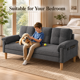 Lofka 70" Gray Linen Sofa with Side Storage Pocket Modern Couch for Living Room and Offices Linen Room Sofa