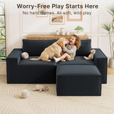 Lofka 80" Sectional Sofas Black,Corduroy l Shaped Couch for Living Room Cloud Sofas,No Assembly Required
