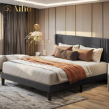 Full Bed Frame with 4 Storage Drawers and 2-Tier Headboard - Gray
