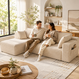 Lofka 105" Sectional Sofa, Cloud Boneless Couch for Living Room, L-Shape Soft Modular Couch for Bedroom, No Assembly Required, Beige White