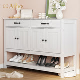 47" Console Table with Drawers, Wood Entryway Table Hallway Table with 2 Drawe, 4 Doors and Open Storage, Sofa Table for Living Room, Foyer and Corridor - White