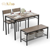 Dinning Table for 4, Kitchen Table and 2 Chairs for 4 with Bench, 4 Piece Dining Table Set for Small Space, Apartment - Gray