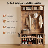 Noelse Entryway Hall Tree with Bench and Storage, 3 in 1 Hall Tree with Coat Rack and Shoe Storage, Adjustable Shoe Organizer, 2-Tier Storage Shelf for Hallway, Entryway, Rustic Brown