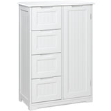 33.5 "H Wooden Bathroom Floor Cabinet, Side Storage Organizer Cabinet with 4 Drawers, 1 Cupboard & 2-Shelves MDF-White