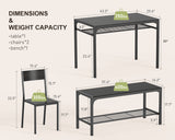 Dinning Table for 4, Kitchen Table and 2 Chairs for 4 with Bench, 4 Piece Dining Table Set for Small Space, Apartment - Black