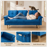 70" Velvet Sofa Lofka Modern Sofa for Living Rooms,Bedrooms and Offices Blue 3 Seat Sofa Couch