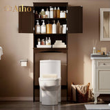 Over The Toilet Storage Cabinet with Open Shelf and Double Doors - Espresso