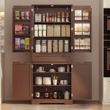 Noelse 64" Tall Kitchen Pantry Storage Cabinet with Doors and 10 Shelves, Noelse Wooden Food Storage Cabinet with Large Drawer for Dining Room and Craft Room, Dark Brown
