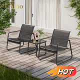 3 Pieces Patio Conversation Set Textilene Bistro Chairs Set of 2 with Coffee Table - Black