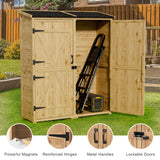 Double Lockable Doors Storage Cabinet with Large Storage Space and 2 Removable Shelves - Natural