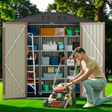 Lofka 6' x 4' FT Outdoor Storage Shed, Outside Metal Tool Shed with Lockable Doors ,Light Brown