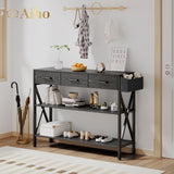 47" Console Table with 3 Drawers and 3 Tier Storage Shelves - Black