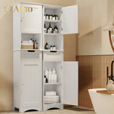 67" H Bathroom Storage Cabinet Organizer with Adjustable Shelves - White