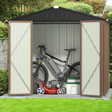 8' x 6' Metal Outdoor Storage Shed with Double Lockable Doors - Light Brown