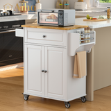 Rolling Kitchen Island with Spice Rack，Towel Rack for Dinning Room and Kitchen - White