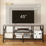 Mid-Century Wooden TV Stand for TVs up to 65" with Open Storage Shelves and Metal Frame - Gray