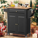 Rolling Kitchen Island with Spice Rack，Towel Rack for Dinning Room and Kitchen - Black