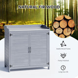 Outdoor Storage Cabinet & Potting Bench Table with Metal Top, Wooden Patio Furniture, Garden Workstation - Gray