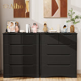 Dresser with 5 Drawers, Wood Tall Chest, Built-in Handle Drawers for Bedroom, Home, Living Room - Black