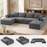 Lofka 134.3" Gray U-Shape Sectional Sofa 5 Seat Corduroy Modular Couch for Living Room