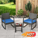 3 Pieces Patio Set Outdoor Wicker Furniture Sets with Coffee Table for Yard，Home,Lawn,Balcony, Bistro(Blue)