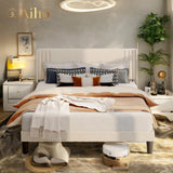 Full Bed Frame with 4 Storage Drawers and 2-Tier Headboard - Beige