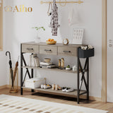 47" Console Table with 3 Drawers and 3 Tier Storage Shelves - Gray