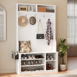 Asofer Hall Tree with Coat Rack & Storage Bench for Entrance, Mudroom Shoe Cabinet, Entryway Cubby, White