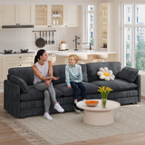 Lofka 110" Plush Corduroy Sofa Couch with 2 Pillows for Living Room, 440 LBS, Dark Gray