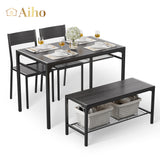 Dinning Table for 4, Kitchen Table and 2 Chairs for 4 with Bench, 4 Piece Dining Table Set for Small Space, Apartment - Black