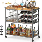 3 Tier 38" Home Bar Serving Cart with Large Storage Space - Retro