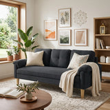 Lofka 70" Black Linen Sofas 3eat 660 LBS Capacity Modern Living Room Sofa with 3 Soft Pillows