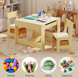 Noelse Kids Table and Chairs with Storage 3 in 1 Toddler Craft Table and Chair set Sensory Table for Toddlers Drawing Reading and Eating in Playroom Kids Room and Daycare, Natural
