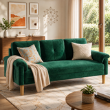 Lofka 70" Modern Sofa with 3 Soft Pillows Velvet lounge Sofa with Side Storage Pocket,Black sofa