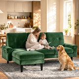 Lofka 80" Green Velvet Sectional Sofa with Chaise, 3 Seat L Shaped Couch, living room couch Deep Cushions and 7.8" Legs