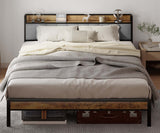 Full Bed Frame, Metal Bed Frame with Storage Headboard, Sturdy and Stable, All-Metal Support, Noise Free - Dark Gray Headboard