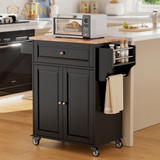 Rolling Kitchen Island with Spice Rack，Towel Rack for Dinning Room and Kitchen - Black