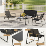 4 piece Patio Furniture Set with Coffee Table for Patio, Garden and Bistro - Black