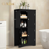 43" Bathroom Storage Cabinet, Freestanding Cabinet with 4 Doors & 3 Adjustable Shelves for Bathroom - Black