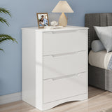 White Dresser with 3 Drawers, Wood Tall Chest, Built-in Handle Drawers for Bedroom, Home, Living Room, Hallway - White