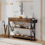 47" Console Table with 3 Drawers and 3 Tier Storage Shelves - Rustic Brown