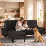 Lofka 80" L-Shaped Sectional Sofa with Chaise, 3-Seat Linen Upholstered Couch with 7.8" High Legs, Black Sofa
