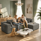 Lofka 105" Modular L-Shaped Couch for Living Room Right Facing Chaise Deep Seat Convertible Corduroy Sofa Boneless Sectional Couch Grey