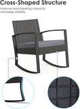Noelse 3 Piece Patio Furniture Set, Wicker Rocking Chair Set with Table and Cushions for Patio,Balcony,Porch, Gray
