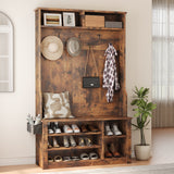 Asofer Modern Hall Tree with Shoe Storage, Front Entryway Furniture, Mudroom Bench with Coat Rack, Retro