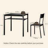 3 Pieces Dining Set for 2 Small Kitchen Breakfast Table Set Space Saving Wooden Chairs and Table Set - Black