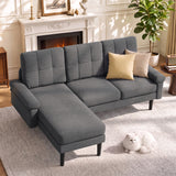 Lofka 80" Gray Linen Sectional Sofa with Left-Side Chaise, 3 Seat L-Shaped Couch, living room sofa with Deep Seats