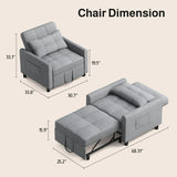 Asofer Sofa Bed Chair, 3 in 1 Convertible Futon Couch, Adjustable Backrest, Breathable and easy to clean, Gray